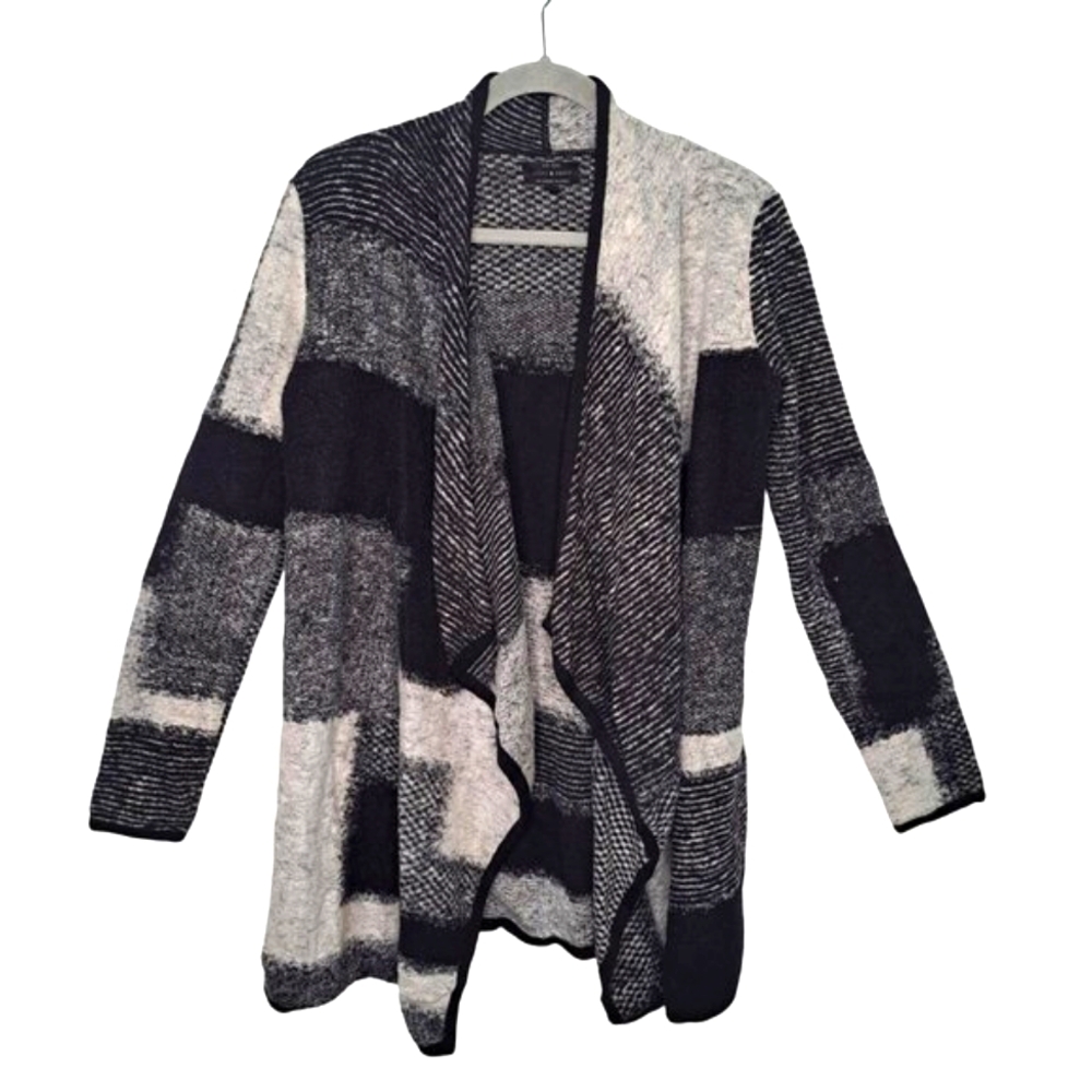 Lucky Brand Grayscale Neutral Patchwork Open Front Cardigan Size Small